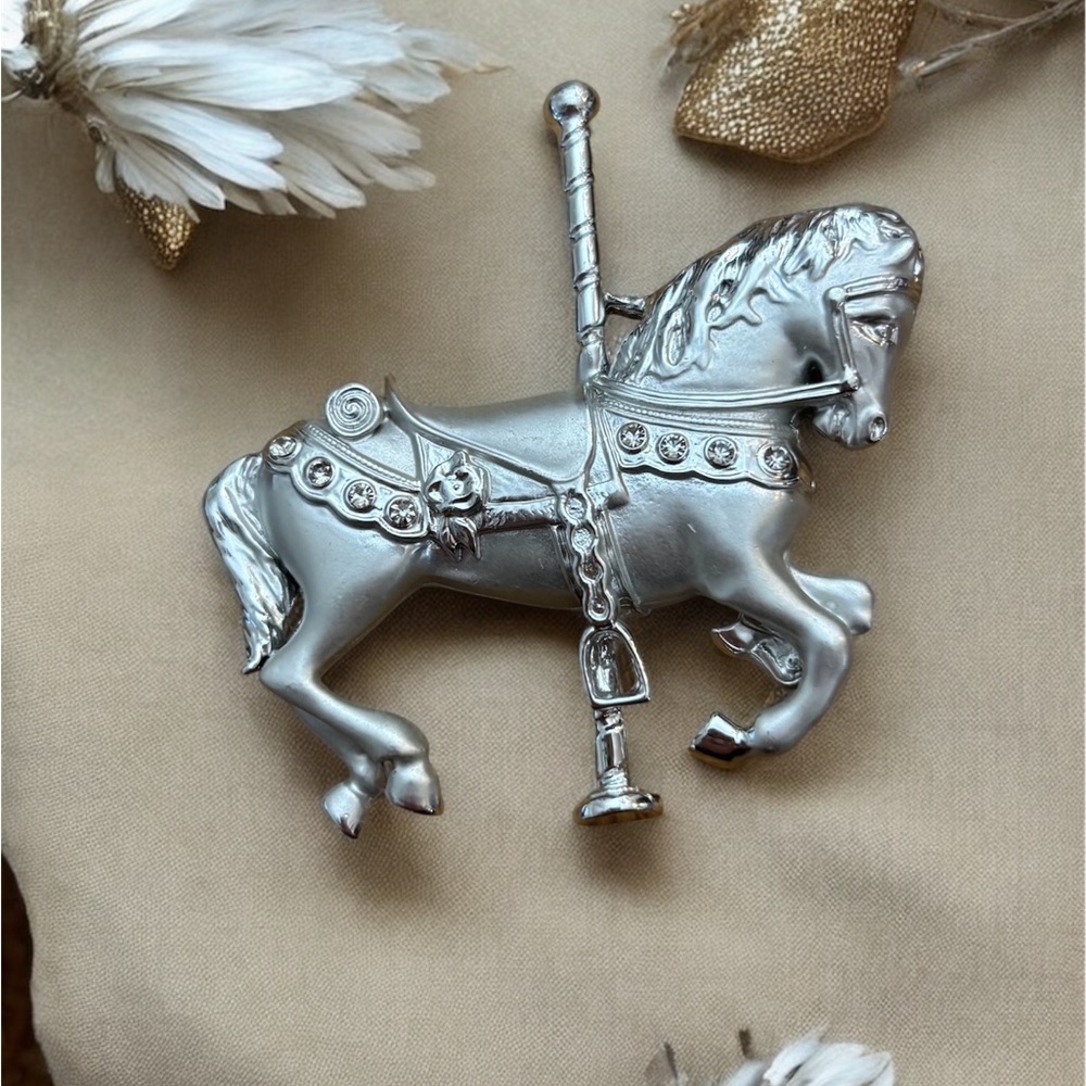 Silver Carousel Horse Brooch